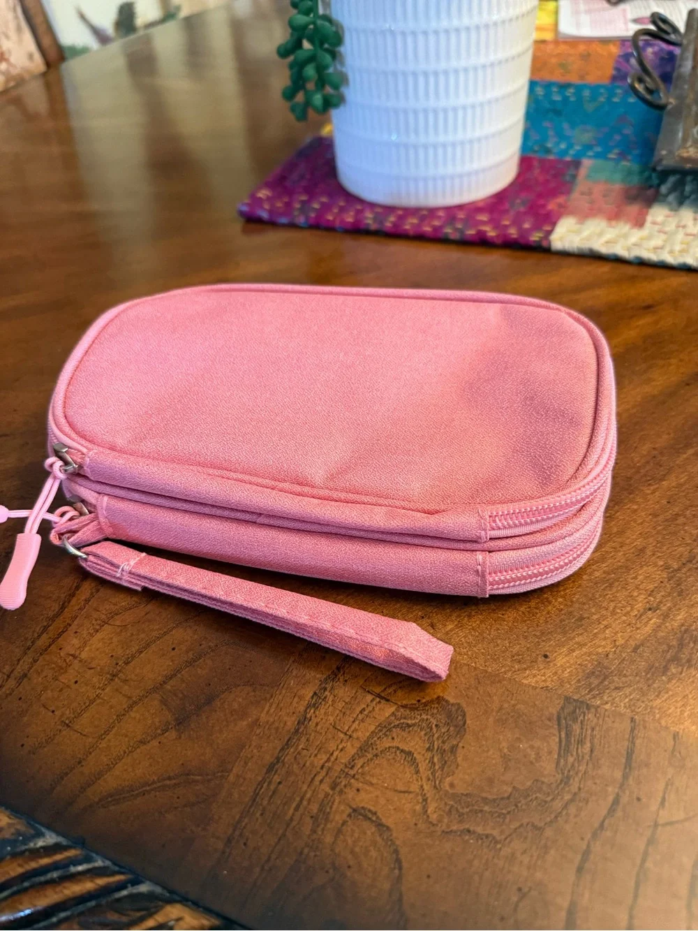 Pink Wristlet Phone Case with Zipper Strap
